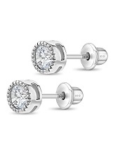 superb silver clear cubic zirconia April birthstone baby earrings
